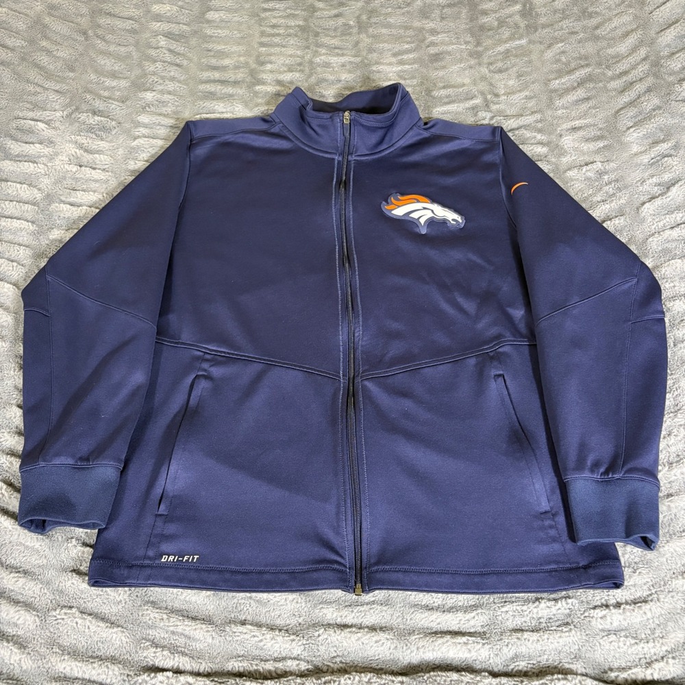 Nike NFL Denver Broncos Dri-FIT Full Zip Track Jacket Mens Large Navy Blue AQ371